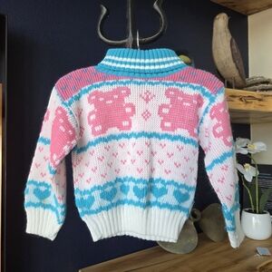 Vintage Park Bench Kids Teal And Pink Teddy Bear Knit Turtleneck Sweater 18 Mon